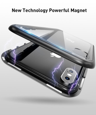 Твърди гърбове Твърди гърбове за Apple Iphone Луксозен алуминиев бъмпър от 2 части с магнити и стъклен протектор гръб оригинален Magnetic Hardware Case за Apple iPhone XR сребрист